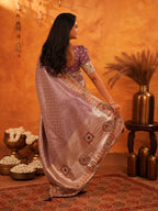 Dusty Mauve Banarasi Silk Saree with Intricate Zari Weaving & Rich Embroidered Border | Elegant Wedding & Festive Wear Saree with Blouse