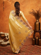 Golden Yellow Banarasi Silk Embroidered Saree with Paisley Border & Zari Weaving | Heavy Embroidered Blouse with Tassels | Wedding & Festive Wear Saree