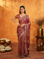 Wine Maroon Fendy Satin Embroidered Saree with Rich Floral Border & Tassels | Designer Saree with Heavy Embroidered Blouse