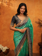 Elegant Teal Green Banarasi Silk Saree with Black Zari Border & Rich Woven Pallu | Designer Festive & Wedding Wear Saree