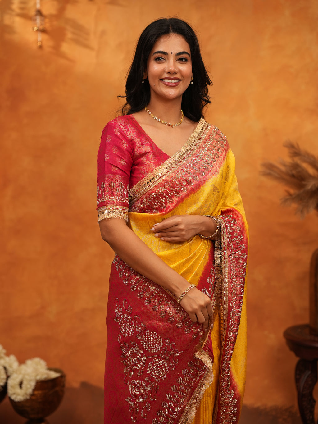 Vibrant Yellow Banarasi Silk Saree with Red Contrast Zari Border & Rich Woven Pallu | Designer Festive & Wedding Wear Saree