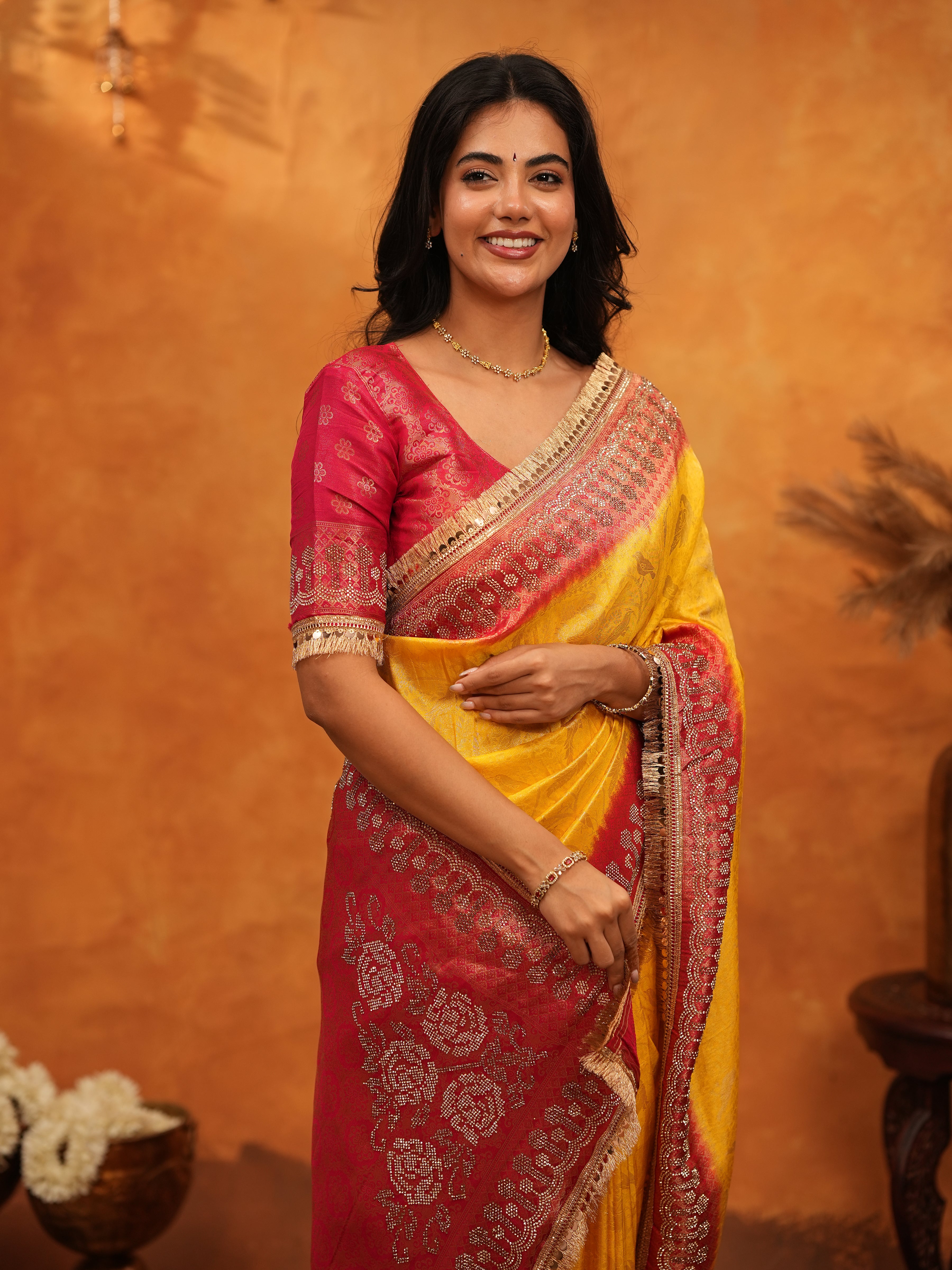 Vibrant Yellow Banarasi Silk Saree with Red Contrast Zari Border & Rich Woven Pallu | Designer Festive & Wedding Wear Saree