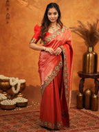 Classic Red Banarasi Silk Saree with Rich Zari Weaving & Heavy Embroidered Border | Designer Wedding Wear Saree with Blouse & Tassels