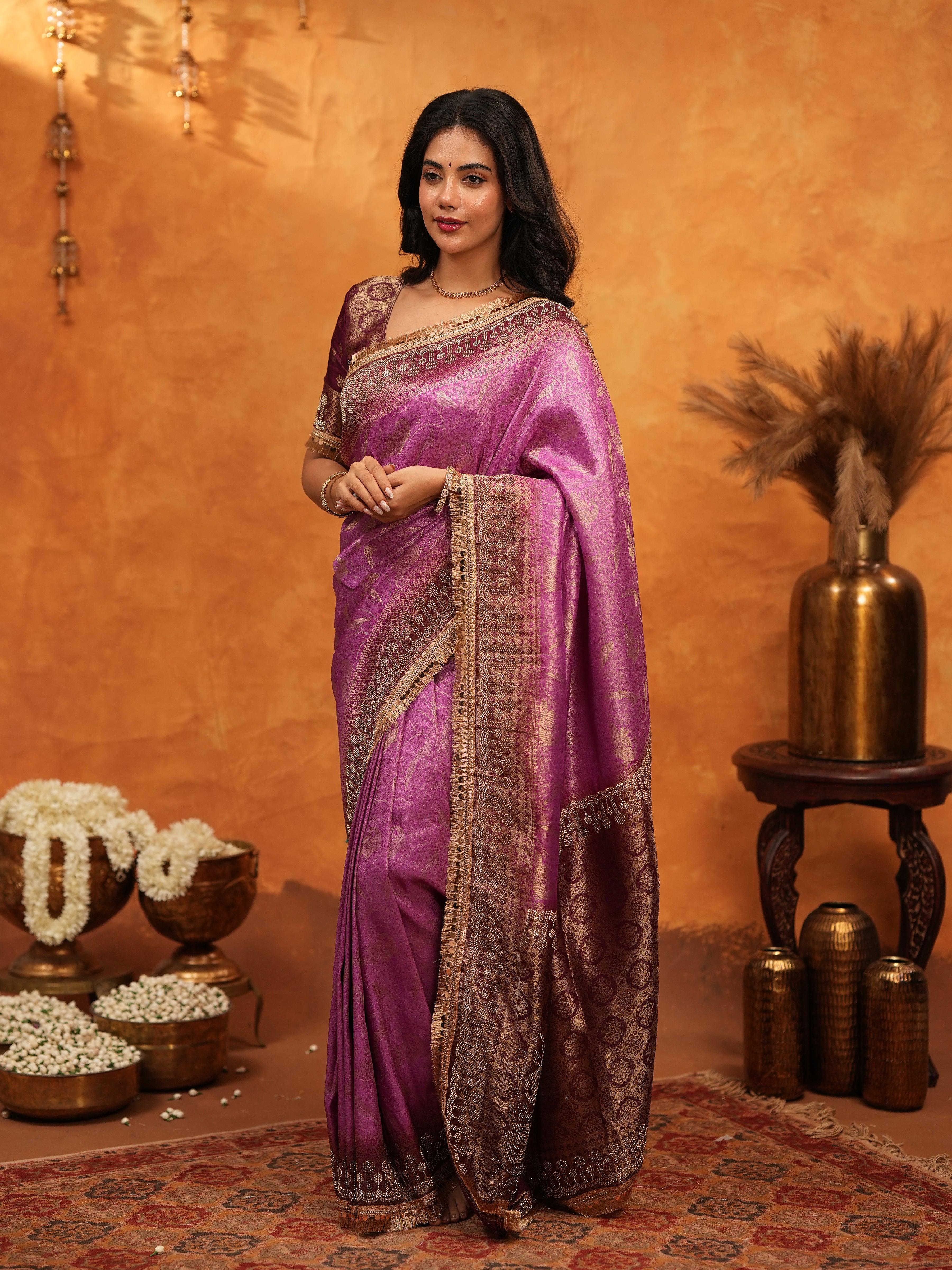 Royal Magenta Banarasi Silk Saree with Rich Zari Border & Traditional Woven Pallu | Designer Wedding & Festive Wear Saree