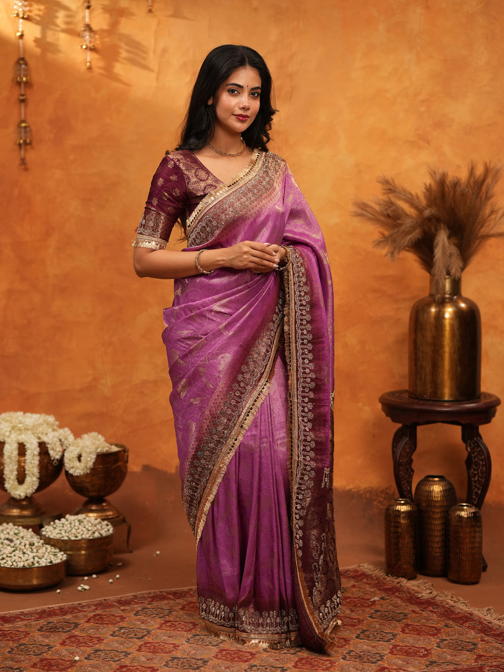 Royal Magenta Banarasi Silk Saree with Rich Zari Border & Traditional Woven Pallu | Designer Wedding & Festive Wear Saree