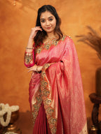 Rani Pink Banarasi Silk Saree with Rich Zari Weaving & Heavy Embroidered Border | Designer Wedding Wear Saree with Embroidered Blouse & Tassels