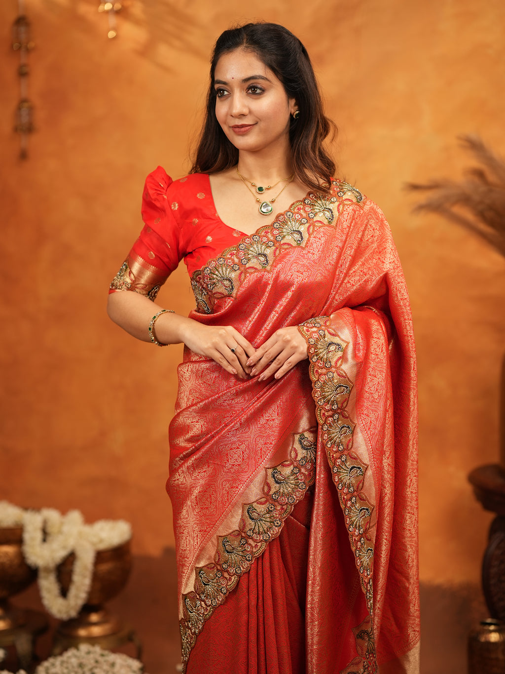 Classic Red Banarasi Silk Saree with Rich Zari Weaving & Heavy Embroidered Border | Designer Wedding Wear Saree with Blouse & Tassels