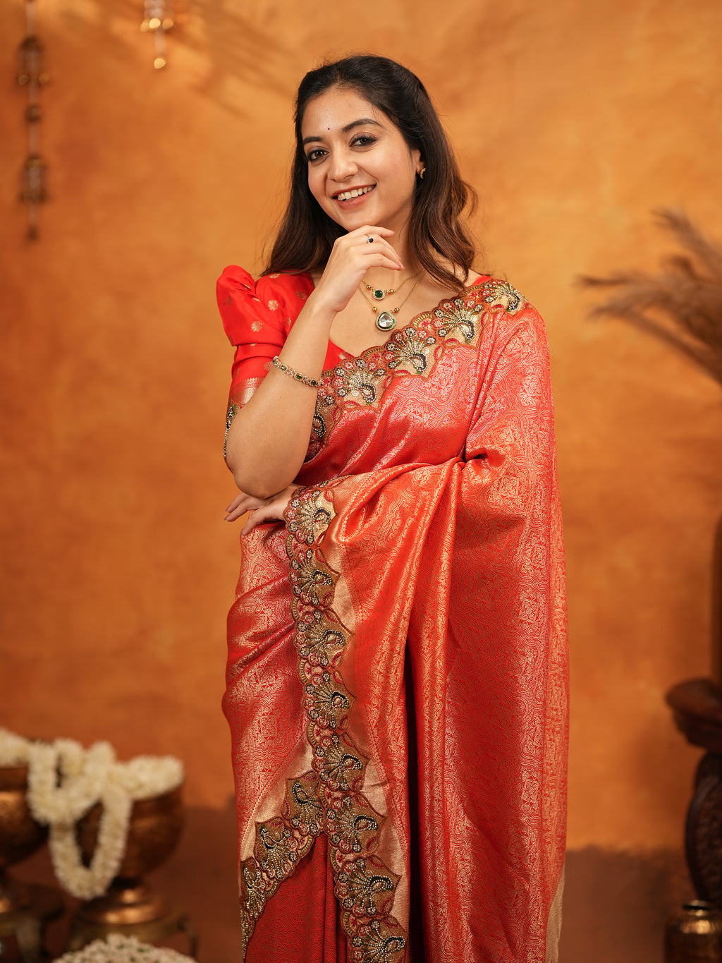 Classic Red Banarasi Silk Saree with Rich Zari Weaving & Heavy Embroidered Border | Designer Wedding Wear Saree with Blouse & Tassels