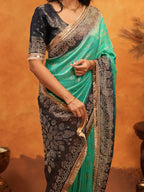 Teal Green & Black Banarasi Silk Saree with Rich Zari Border & Grand Contrast Pallu | Designer Wedding & Festive Wear Saree