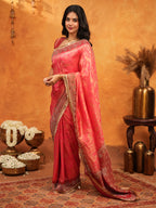 Royal Red Banarasi Silk Saree with Intricate Zari Border & Grand Woven Pallu | Designer Wedding & Festive Wear Saree