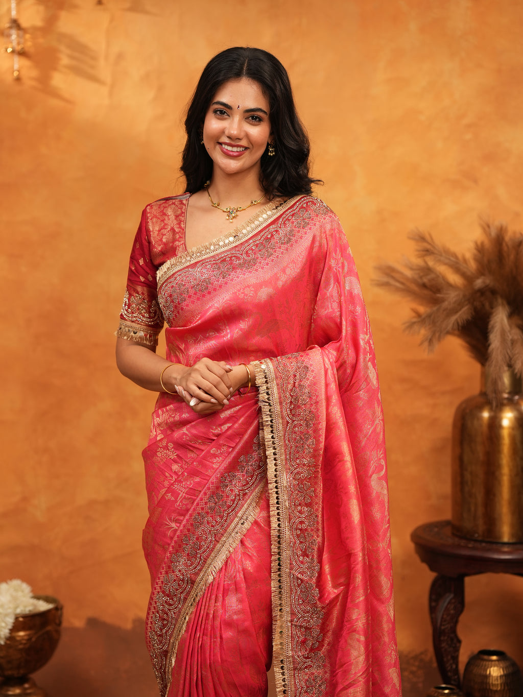 Royal Red Banarasi Silk Saree with Intricate Zari Border & Grand Woven Pallu | Designer Wedding & Festive Wear Saree