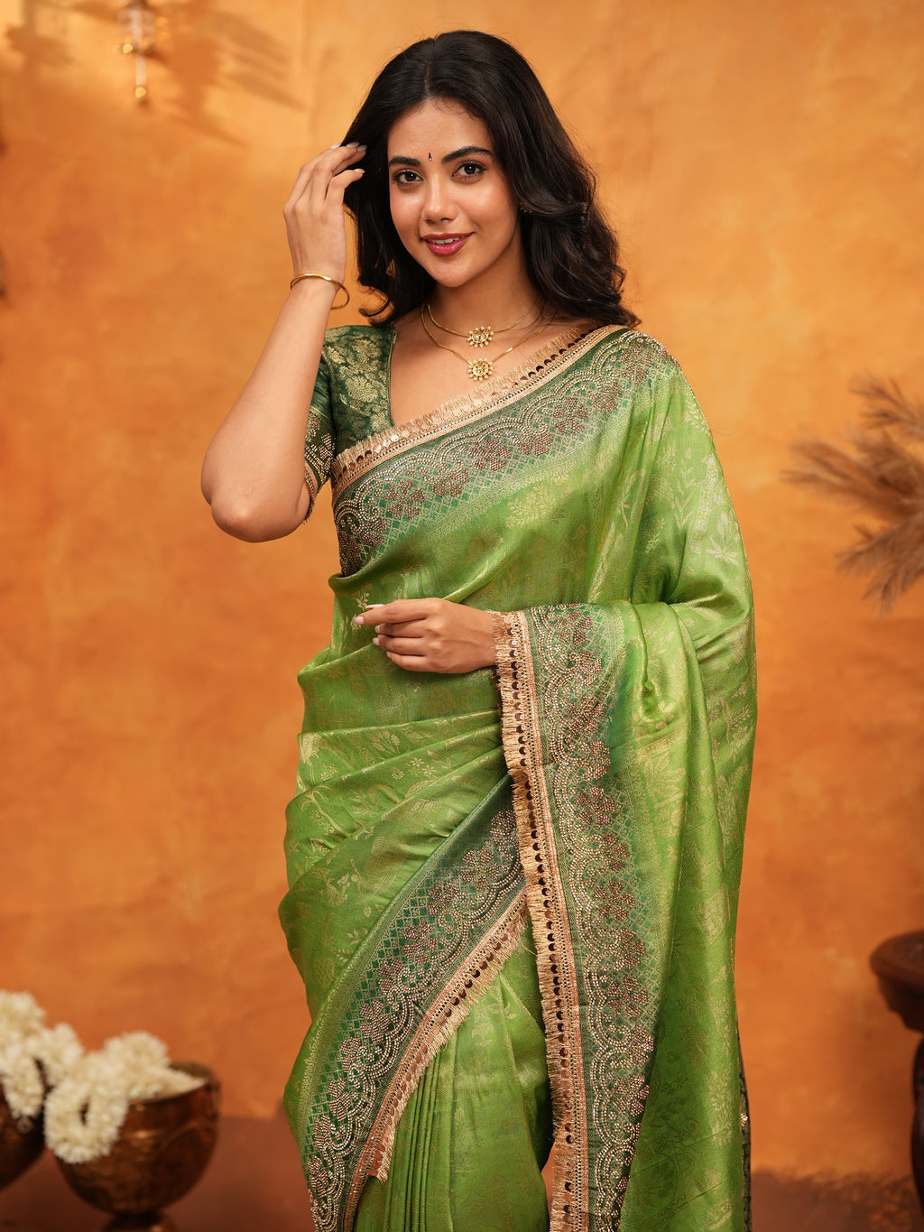 Emerald Green Banarasi Silk Saree with Intricate Zari Border & Rich Woven Pallu | Designer Festive & Wedding Wear Saree