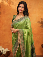 Emerald Green Banarasi Silk Saree with Intricate Zari Border & Rich Woven Pallu | Designer Festive & Wedding Wear Saree