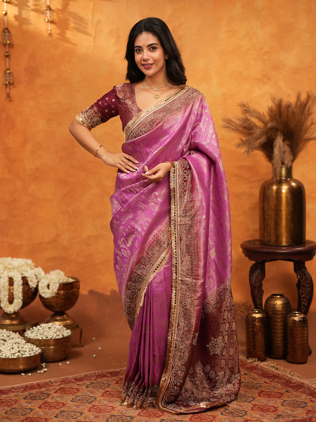 Royal Magenta Banarasi Silk Saree with Intricate Zari Border & Rich Woven Pallu | Designer Wedding & Festive Wear Saree