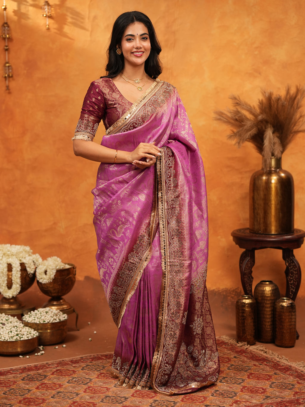 Royal Magenta Banarasi Silk Saree with Intricate Zari Border & Rich Woven Pallu | Designer Wedding & Festive Wear Saree