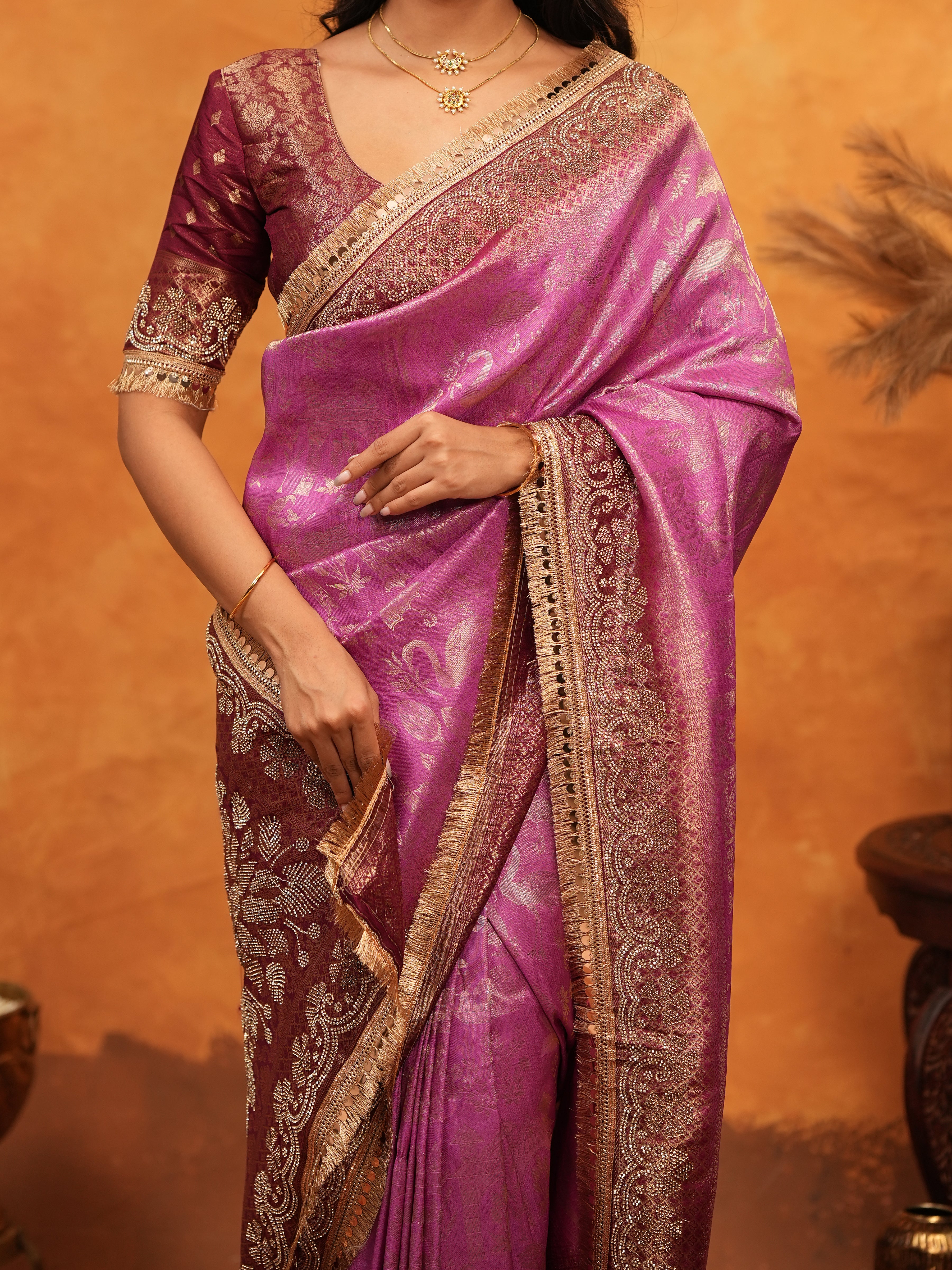 Royal Magenta Banarasi Silk Saree with Intricate Zari Border & Rich Woven Pallu | Designer Wedding & Festive Wear Saree