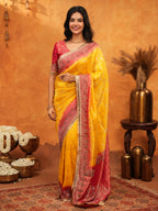 Sunshine Yellow & Red Banarasi Silk Saree with Rich Zari Border & Contrast Pallu | Designer Festive & Wedding Wear Saree