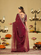 Wine Purple Designer Fendy Satin Saree with Heavy Embroidered Blouse & Zari Border | Premium Wedding & Festive Wear Saree