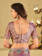 Lavender Designer Fendy Satin Saree with Multicolor Paisley Embroidery & Heavy Embroidered Border | Elegant Festive Party Wear Saree