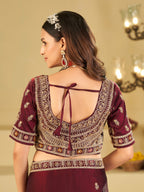 Wine Purple Designer Fendy Satin Saree with Heavy Embroidered Blouse & Zari Border | Premium Wedding & Festive Wear Saree