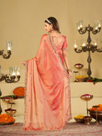 Peach Dual Tone Designer Fendy Satin Saree with Heavy Embroidered Blouse & Sequin Border | Premium Wedding Party Wear Saree