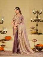 Lavender Dual Tone Designer Fendy Satin Saree with Heavy Embroidered Blouse & Sequin Border | Premium Wedding Party Wear Saree