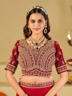 Ruby Red Designer Fendy Satin Saree with Heavy Embroidered Blouse & Zari Border | Premium Wedding & Festive Wear Saree