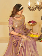 Lavender Dual Tone Designer Fendy Satin Saree with Heavy Embroidered Blouse & Sequin Border | Premium Wedding Party Wear Saree