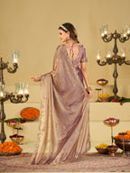 Lavender Dual Tone Designer Fendy Satin Saree with Heavy Embroidered Blouse & Sequin Border | Premium Wedding Party Wear Saree