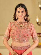 Coral Pink Designer Fendy Satin Saree with Heavy Embroidered Blouse & Sequin Border | Premium Wedding Party Wear Saree