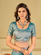 Sky Blue Designer Fendy Satin Saree with Paisley Embroidery & Heavy Embroidered Border | Premium Festive Party Wear Saree