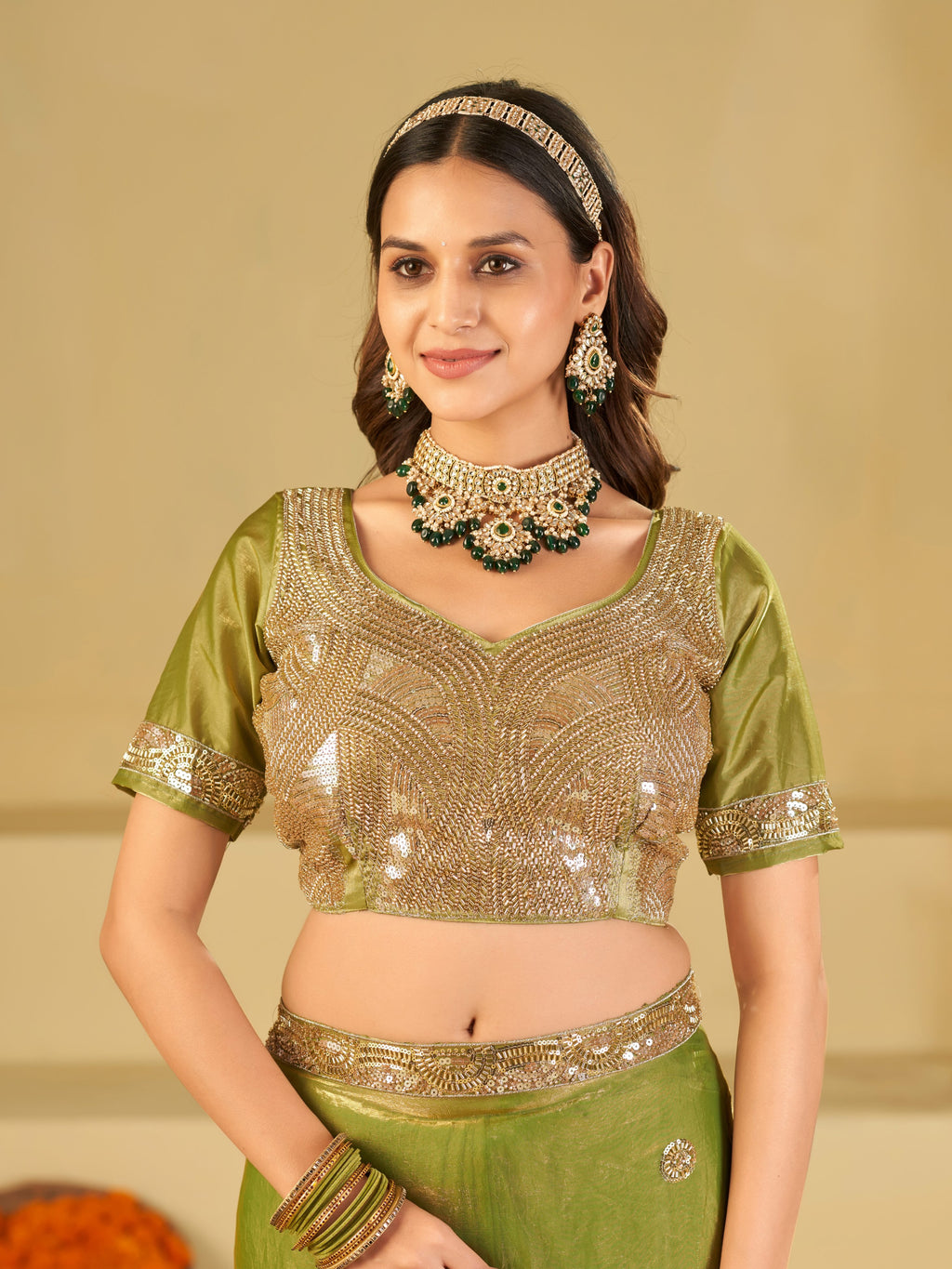 Pista Green Dual Tone Designer Fendy Satin Saree with Heavy Embroidered Blouse & Sequin Border | Premium Wedding Party Wear Saree