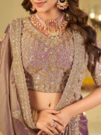 Lavender Purple Designer Fendy Satin Saree with Heavy Embroidered Blouse & Sequin Border | Premium Wedding Party Wear Saree