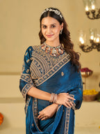 Royal Blue Designer Fendy Satin Saree with Heavy Embroidered Blouse & Zari Border | Premium Wedding & Festive Wear Saree