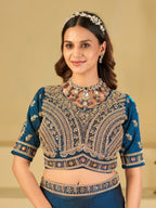 Royal Blue Designer Fendy Satin Saree with Heavy Embroidered Blouse & Zari Border | Premium Wedding & Festive Wear Saree