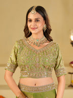 Pista Green Designer Fendy Satin Saree with Heavy Embroidered Blouse & Sequin Border | Premium Wedding Party Wear Saree