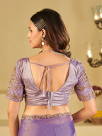 Lavender Designer Fendy Satin Saree with Heavy Embroidered Blouse & Sequin Border | Premium Wedding & Festive Wear Saree