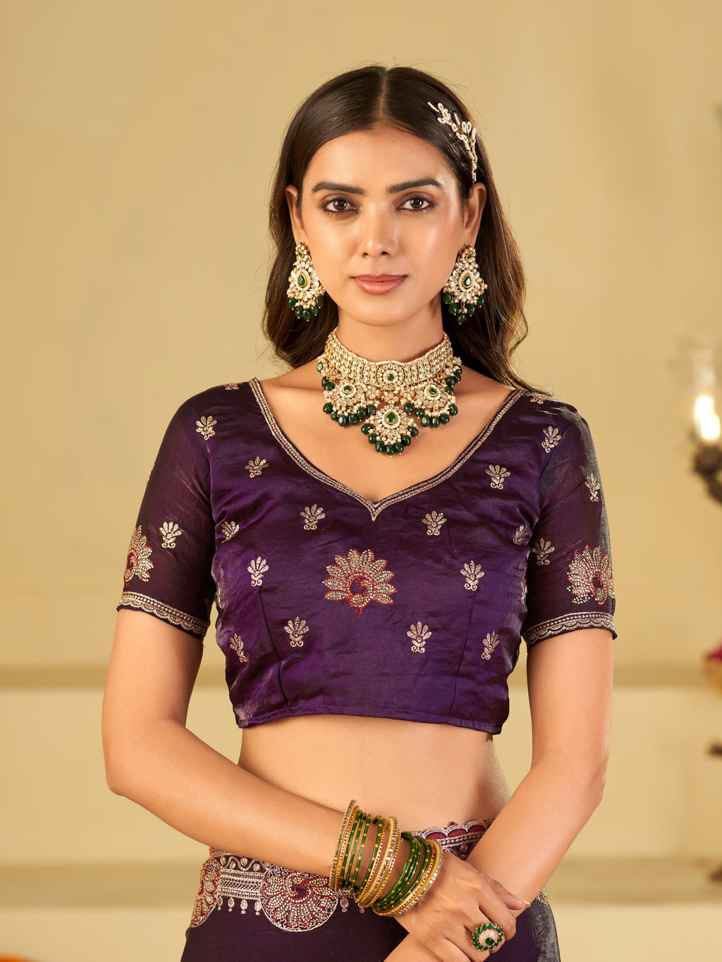 Royal Purple Designer Fendy Satin Saree with Heavy Embroidered Border | Premium Festive Party Wear Saree with Elegant Floral Embroidery & Matching Blouse