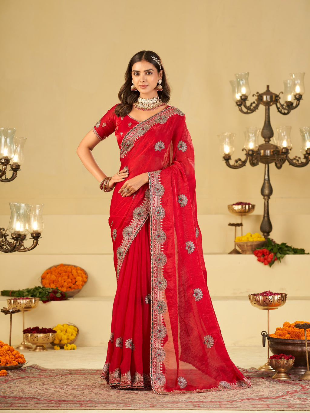 Rani Pink Designer Fendy Satin Saree with Heavy Embroidered Border | Elegant Festive Party Wear Saree with Floral Embroidery & Matching Blouse
