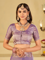 Pastel Lavender Designer Fendy Satin Saree with Heavy Embroidered Border | Elegant Party Wear Festive Saree with Intricate Embroidery & Matching Blouse