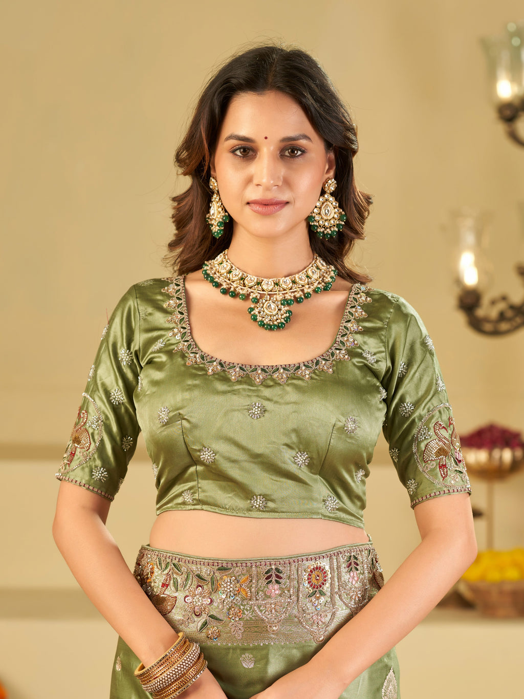 Pista Green Banarasi Silk Saree with Floral Embroidered Border & Rich Zari Weaving | Designer Festive Wedding Saree