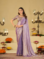 Lavender Designer Fendy Satin Saree with Heavy Embroidered Blouse & Sequin Border | Premium Wedding & Festive Wear Saree