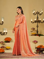 Peach Designer Fendy Satin Saree with Heavy Embroidered Blouse & Sequin Border | Elegant Wedding & Festive Saree