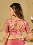 Baby Pink Designer Fendy Satin Saree with Heavy Embroidered Blouse & Sequin Border | Premium Wedding & Festive Saree