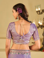 Lavender Premium Fendy Satin Saree with Floral Embroidered Border & Elegant Designer Thread Work | Festive Party Wear Saree