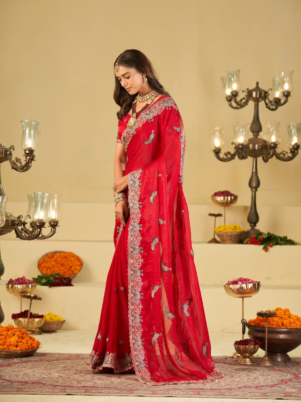 Rani Pink Designer Fendy Satin Saree with Peacock Embroidery & Heavy Embroidered Border | Premium Festive Wedding Wear Saree