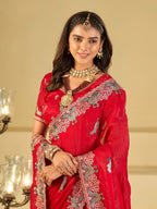Rani Pink Designer Fendy Satin Saree with Peacock Embroidery & Heavy Embroidered Border | Premium Festive Wedding Wear Saree