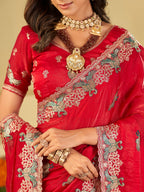 Rani Pink Designer Fendy Satin Saree with Peacock Embroidery & Heavy Embroidered Border | Premium Festive Wedding Wear Saree