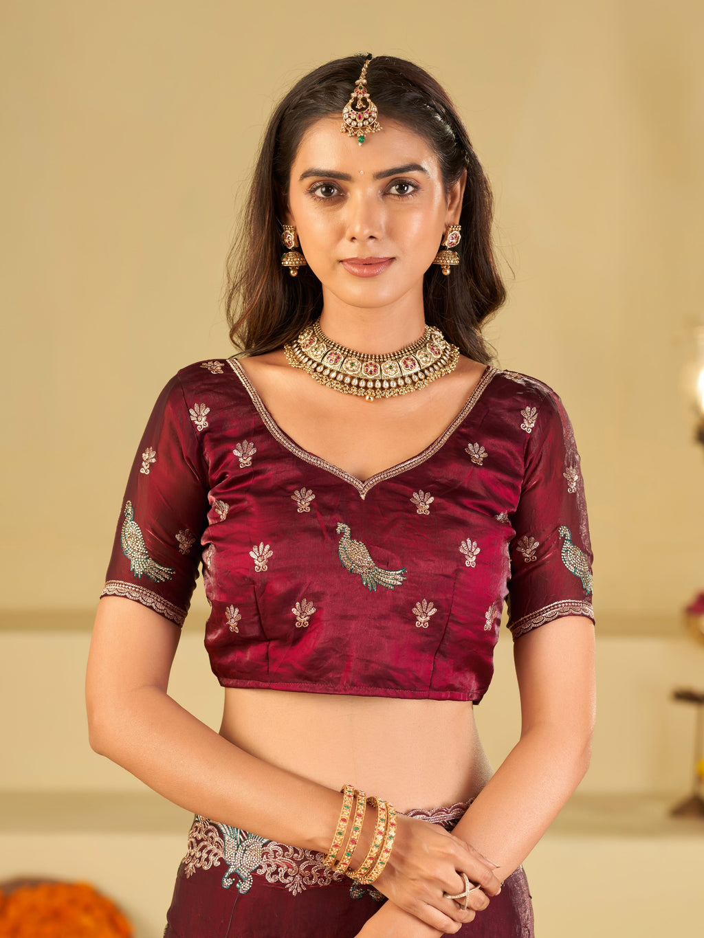 Maroon Designer Fendy Satin Saree with Peacock Embroidery & Heavy Embroidered Border | Premium Festive Wedding Wear Saree