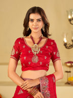 Rani Pink Designer Fendy Satin Saree with Heavy Embroidery Work | Premium Wedding Party Wear Saree with Embroidered Border & Blouse